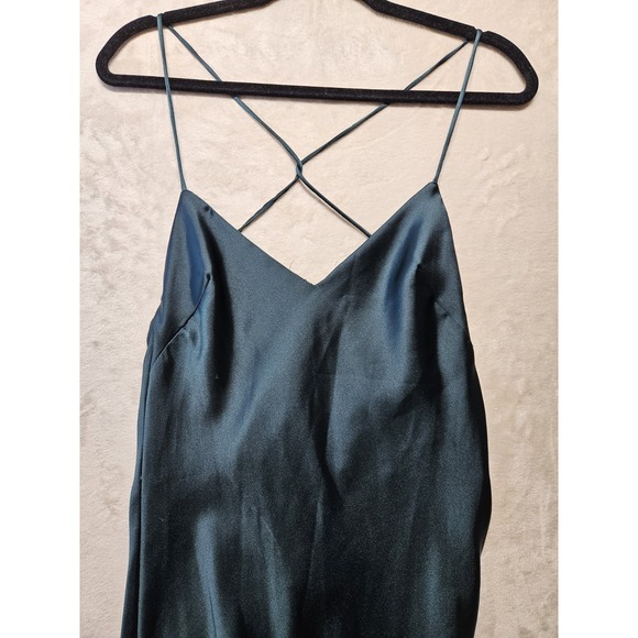 Zara Satin Slip Dress Teal Green XS Criss Cross Back Spaghetti Strap Long - Picture 7 of 13